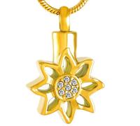 GMLRTOSPT Bellissima Collana con Ciondolo a Forma di Loto in Fiore con stami di Cristallo, ricordo di Ceneri, ricordo Umano, Gioielli per Il lutto, Regalo di Amicizia, Oro e Trasparente