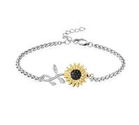 GMLRTOSPT Bracciale per urna funeraria Bracciale per urna con Girasole per Ceneri Bracciale per Ceneri in Acciaio Inossidabile Gioiello commemorativo per Donne e Uomini - Oro-Nero