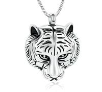 GMLRTOSPT Ciondolo a Forma di Tigre, Gioiello per cremazione, Collana in Acciaio Inossidabile 316L, urna commemorativa, portacenere per Animali Domestici, ricordo per Uomo e Donna - Argento