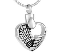GMLRTOSPT Ciondolo incompleto con Ali nel Cuore, commemorativo per la cremazione, Collana per Ceneri, ricordo funebre, Ornamento in Argento