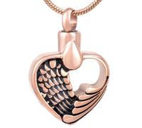 GMLRTOSPT Ciondolo incompleto con Ali nel Cuore, commemorativo per la cremazione, Collana per Ceneri, ricordo funebre, Ornamento - Oro Rosa