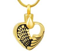 GMLRTOSPT Ciondolo incompleto con Ali nel Cuore, commemorativo per la cremazione, Collana per Ceneri, ricordo funebre, Ornamento - Oro
