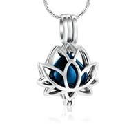 GMLRTOSPT Collana commemorativa a Forma di Loto per Ceneri, Ciondolo Cavo in urna con Piccolo Barattolo a Forma di Cuore, ricordo per Donna - Blu