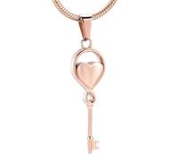 GMLRTOSPT Collana commemorativa con urna per Ceneri a Forma di Cuore, per Uomini e Donne, per Coppie di Amanti, Ciondolo a Forma di Chiave, Colore: Oro Rosa