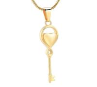 GMLRTOSPT Collana commemorativa con urna per Ceneri a Forma di Cuore, per Uomini e Donne, per Coppie di Amanti, Ciondolo a Forma di Chiave, in Oro