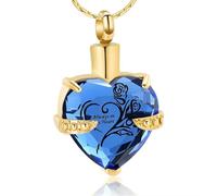 GMLRTOSPT Collana con Ciondolo a Forma di Cuore con urna per Ceneri in Cristallo Blu Oceano, Sempre nel Mio Cuore, per Donne, Gioielli per cremazione - Oro Blu