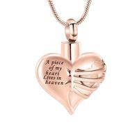GMLRTOSPT Collana con Ciondolo a Forma di Cuore per Ceneri umane - con Incisione Un Pezzo del Mio Cuore Vive in Paradiso, ricordo commemorativo - Oro Rosa