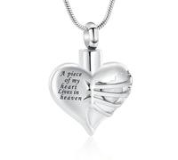GMLRTOSPT Collana con Ciondolo a Forma di Cuore per Ceneri umane, con Incisione Un Pezzo del Mio Cuore Vive in Paradiso, ricordo commemorativo, Argento