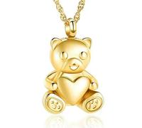 GMLRTOSPT Collana con Ciondolo a Forma di Orso per cremazione, Personalizzata, per Donne, Ragazze e Bambini, con urna commemorativa a Forma di Orso Che Tiene in Mano Le Ceneri a Forma di Cuore - Oro