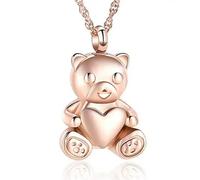 GMLRTOSPT Collana con Ciondolo a Forma di Orso per cremazione, Personalizzata, per Donne, Ragazze e Bambini, con urna commemorativa, a Forma di Orso, con Ceneri a Forma di Cuore, in Oro Rosa.