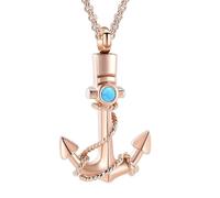 GMLRTOSPT Collana con urna, Ciondolo con Ancora di Nave e Perlina Blu in Acciaio Inossidabile, Come Regalo per Le Ceneri, ricordo commemorativo, Gioiello-D