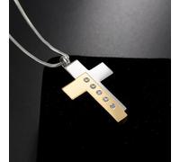 GMLRTOSPT Collana per cremazione a Croce in 2 Colori per Ceneri, Ciondolo commemorativo in Acciaio Inossidabile, Porta Ceneri, urna per Gioielli ricordo per Ceneri