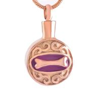 GMLRTOSPT Collana per cremazione con Motivo a Osso Rotondo per Donne e Uomini, Ciondolo per urna per Ceneri, urna per Animali Domestici in Acciaio Inossidabile, Gioiello ricordo - Viola