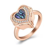 GMLRTOSPT Gioielli per cremazione per Ceneri, Anello per urna con Cuore e Ali d'Angelo, Anello per Dito in Conchiglia di Abalone, ricordo per i propri Cari, per Donna, Oro Rosa 9