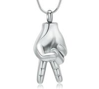 GMLRTOSPT Gioielli per cremazione per Ceneri in Acciaio Inossidabile 316L, Ciondolo con Gesto della Mano, ricordo, Collana con urna commemorativa, Regalo per Donne e Uomini - Argento