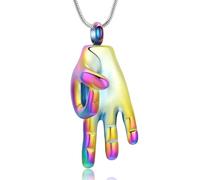 GMLRTOSPT Gioielli per cremazione per Ceneri in Acciaio Inossidabile con Gesto della Mano Ok, Ciondolo ricordo, Collana commemorativa con urna, Regalo per Donne e Uomini, Colorati