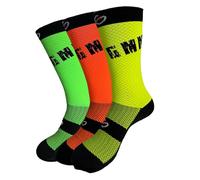 GMM Calze da Ciclismo a Compressione KIT VERDE-GIALLO-ARANCIO FLUO Unisex da Bike, Sport, Professionale, Comfort, 3 paia, T.U. Made in Italy