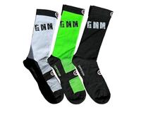 GMM Calze da Ciclismo a Compressione, uomo e donna, bici su strada, MTB, running, trekking, escursioni, kit da 3 bianco verde fluo nero,Made in Italy