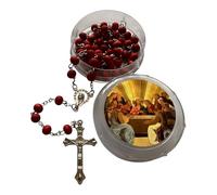 GMM Coroncina del Rosario in Legno con Grani Rossi, Croce in Metallo e Custodia Decorata con Immagine Sacra (TU Ultima cena)