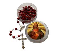 GMM Coroncina del Rosario in Legno con Grani Rossi, Croce in Metallo e Custodia Decorata con Immagine Sacra (TU Gesù sacrocuore)
