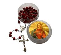 GMM Coroncina del Rosario in Legno con Grani Rossi, Croce in Metallo e Custodia Decorata con Immagine Sacra (TU Madonna sacrocuore)