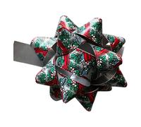 GMM Fiocchi Decorativi Natalizi, Set di 9 Coccarde Adesive con Motivo Floreale Rosso e Verde, 6,5 cm, per Pacchi Regalo e Decorazioni Festive (Argento Fantasia)