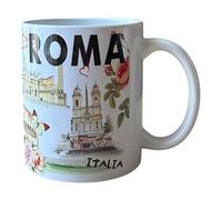 GMM Tazza Decorativa Roma, Souvenir Italia con Monumenti Storici e Motivi Floreali, in Ceramica
