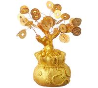 GMMH Feng Shui Albero dei Soldi Fortunato Bonsai Oro 17 Centimetri Albero di Centesimo a Mano di Pietra