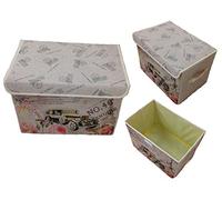 GMMH - Scatola con Coperchio Tela Paris Roma Inghilterra Londra Baule Organizer (Paris Auto)