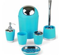 GMMH - Set di 6 accessori da bagno, con dispenser per sapone, porta saponetta e scopino per WC (azzurro)