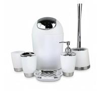 GMMH - Set di 6 accessori da bagno, con dispenser per sapone, porta saponetta e scopino per WC (bianco)