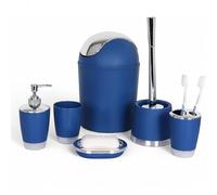 GMMH - Set di 6 accessori da bagno, con dispenser per sapone, porta saponetta e scopino per WC (blu scuro)