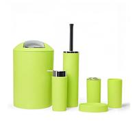 GMMH - Set di 6 accessori da bagno, con dispenser per sapone, porta saponetta e scopino per WC (modello 2, verde)