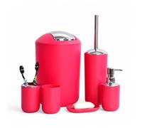 GMMH - Set di 6 accessori da bagno, con dispenser per sapone, porta saponetta e scopino per WC (modello 2, rosso)