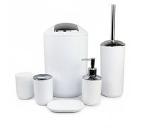 GMMH - Set di 6 accessori da bagno, con dispenser per sapone, porta saponetta e scopino per WC (modello 2, bianco)