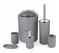 GMMH - Set di 6 accessori da bagno, con dispenser per sapone, porta saponetta e scopino per WC (modello 3, grigio)