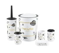 GMMH - Set di 6 accessori da bagno, con dispenser per sapone, porta saponetta e scopino per WC (pietre)