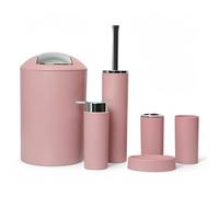 GMMH - Set di 6 accessori da bagno, con dispenser per sapone, porta saponetta e scopino per WC (rosa)