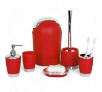 GMMH - Set di 6 accessori da bagno, con dispenser per sapone, porta saponetta e scopino per WC (rosso)