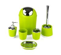 GMMH - Set di 6 accessori da bagno, con dispenser per sapone, porta saponetta e scopino per WC (verde)