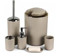 GMMH Set di 6 accessori da bagno, con dispenser per sapone, portasapone e scopino per WC. Beige Design 3