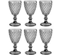 GMMH Set di 6 bicchieri da vino colorati vintage con goffratura (rete/grigio/250 ml), bicchieri da spumante, caraffa, tazza da dessert, calici in vetro, bicchiere da vino, acqua e spumante