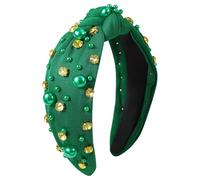 Gmmidea Fascia per capelli per il giorno di San Patrizio, accessori per donne e ragazze, fortunato, verde, annodata, fascia con perline di cristallo glitterato, idea regalo irlandese per le vacanze