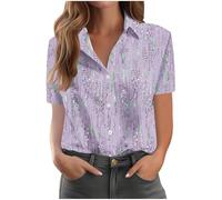 GMQWRK Camicie a maniche corte da donna UK Fashion Art Print Plus Size camicia con colletto tunica top leggera estiva lunga camicetta casual allentata abbottonata camicia vacanze spiaggia copricostume