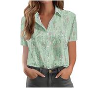 GMQWRK Camicie a maniche corte da donna UK Fashion Art Print Plus Size camicia con colletto tunica top leggera estiva lunga camicetta casual allentata abbottonata camicia vacanze spiaggia copricostume