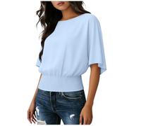 GMQWRK Camicie a maniche corte da donna UK Fashion Crew Neck Crop Top con orlo elastico Camicetta estiva leggera Casual Camicia corta da donna Top corto Vacanze Spiaggia Abbigliamento, Azzurro, L