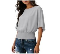 GMQWRK Camicie a maniche corte da donna UK Fashion Crew Neck Crop Top con orlo elastico Camicetta estiva leggera Casual Camicia corta da donna Top corto Vacanze Spiaggia Abbigliamento, grigio, S
