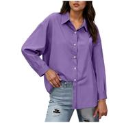 GMQWRK Camicie in raso da donna UK a maniche lunghe abbottonate con pieghe sul retro curvo da donna camicette e camicie da lavoro in seta come casual con collo largo tunica top, Viola, M