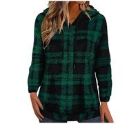 GMQWRK Felpe con cappuccio in pile da donna Uk Fashion Plaid Felpa Fuzzy Morbido Peluche Baggy Pullover con cappuccio Motivo a scacchi Casual Manica Lunga Tunica Top Maglione Autunno Inverno Calda