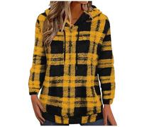 GMQWRK Felpe con cappuccio in pile da donna Uk Fashion Plaid Felpa Fuzzy Morbido Peluche Baggy Pullover con cappuccio Motivo a scacchi Casual Manica Lunga Tunica Top Maglione Autunno Inverno Calda